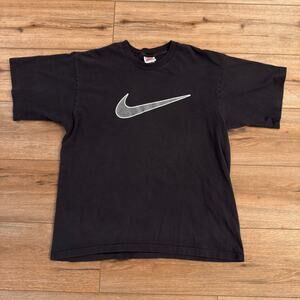 Vintage 90s Nike Swoosh T Shirt Mens Medium Black Big Logo USA Made Cotton